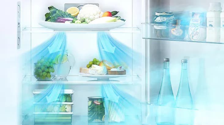 Distributes cool air throughout the refrigerator.